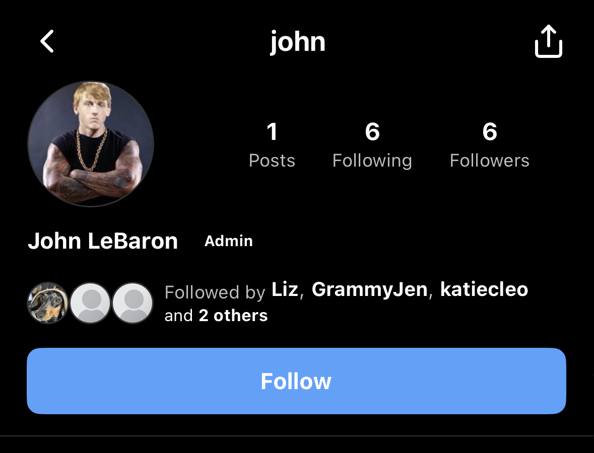 A family member's profile with the Follow button